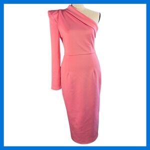 One Shoulder Pink Midi Dress Cocktail Party Evening Special‎ Occasion
